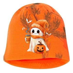 Cute Ghost Drinking Coffee Halloween Ghost Ice Coffee Kati - Camo Knit Beanie