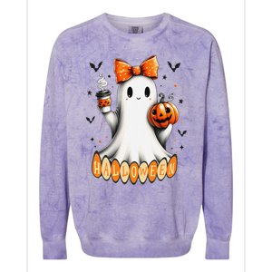 Cute Ghost Drinking Coffee Halloween Fall Ghost Coffee Colorblast Crewneck Sweatshirt