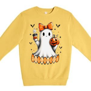 Cute Ghost Drinking Coffee Halloween Fall Ghost Coffee Premium Crewneck Sweatshirt