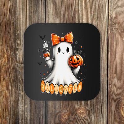 Cute Ghost Drinking Coffee Halloween Fall Ghost Coffee Coaster