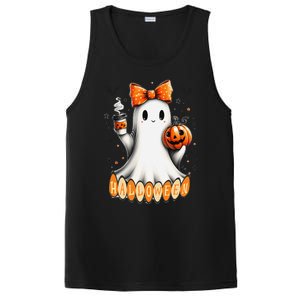 Cute Ghost Drinking Coffee Halloween Fall Ghost Coffee PosiCharge Competitor Tank