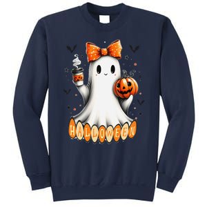 Cute Ghost Drinking Coffee Halloween Fall Ghost Coffee Sweatshirt