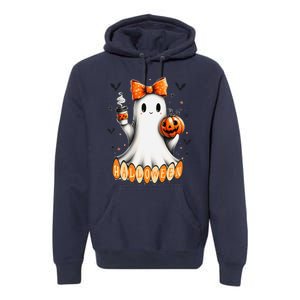 Cute Ghost Drinking Coffee Halloween Fall Ghost Coffee Premium Hoodie