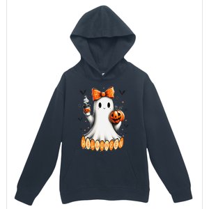 Cute Ghost Drinking Coffee Halloween Fall Ghost Coffee Urban Pullover Hoodie