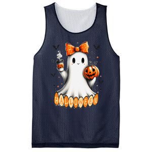 Cute Ghost Drinking Coffee Halloween Fall Ghost Coffee Mesh Reversible Basketball Jersey Tank