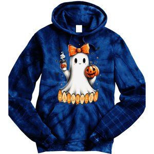 Cute Ghost Drinking Coffee Halloween Fall Ghost Coffee Tie Dye Hoodie