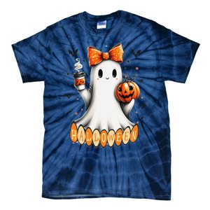 Cute Ghost Drinking Coffee Halloween Fall Ghost Coffee Tie-Dye T-Shirt