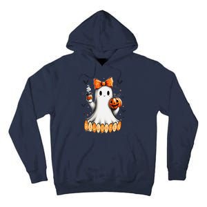 Cute Ghost Drinking Coffee Halloween Fall Ghost Coffee Tall Hoodie