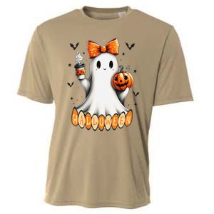 Cute Ghost Drinking Coffee Halloween Fall Ghost Coffee Cooling Performance Crew T-Shirt