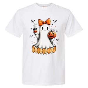 Cute Ghost Drinking Coffee Halloween Fall Ghost Coffee Garment-Dyed Heavyweight T-Shirt