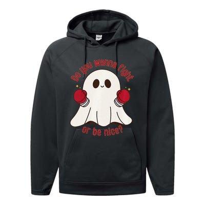 Cute Ghost Do You Wanna Fight Or Be Nice Premium Performance Fleece Hoodie