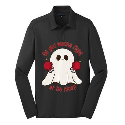 Cute Ghost Do You Wanna Fight Or Be Nice Premium Silk Touch Performance Long Sleeve Polo