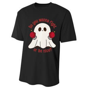 Cute Ghost Do You Wanna Fight Or Be Nice Premium Performance Sprint T-Shirt