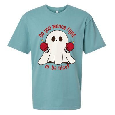 Cute Ghost Do You Wanna Fight Or Be Nice Premium Sueded Cloud Jersey T-Shirt