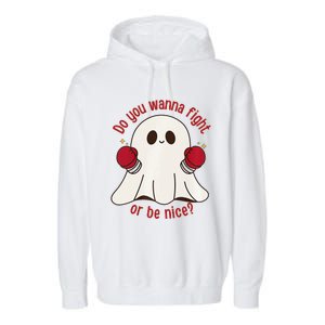 Cute Ghost Do You Wanna Fight Or Be Nice Premium Garment-Dyed Fleece Hoodie