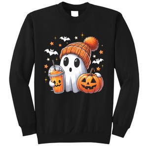 Cute Ghost Drinking Coffee Halloween Ghost Ice Coffee Sweatshirt