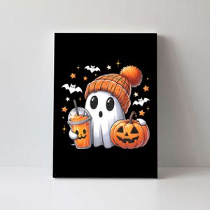 Cute Ghost Drinking Coffee Halloween Ghost Ice Coffee Canvas