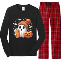 Cute Ghost Drinking Coffee Halloween Ghost Ice Coffee Long Sleeve Pajama Set