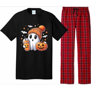 Cute Ghost Drinking Coffee Halloween Ghost Ice Coffee Pajama Set