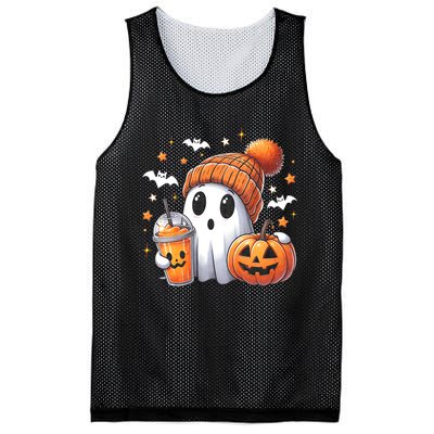 Cute Ghost Drinking Coffee Halloween Ghost Ice Coffee Mesh Reversible Basketball Jersey Tank