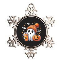 Cute Ghost Drinking Coffee Halloween Ghost Ice Coffee Metallic Star Ornament