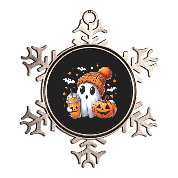 Cute Ghost Drinking Coffee Halloween Ghost Ice Coffee Metallic Star Ornament