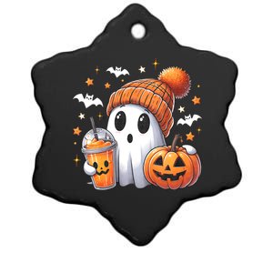 Cute Ghost Drinking Coffee Halloween Ghost Ice Coffee Ceramic Star Ornament