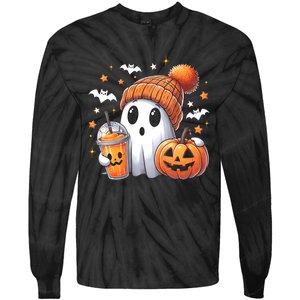 Cute Ghost Drinking Coffee Halloween Ghost Ice Coffee Tie-Dye Long Sleeve Shirt