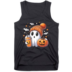 Cute Ghost Drinking Coffee Halloween Ghost Ice Coffee Tank Top