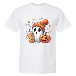 Cute Ghost Drinking Coffee Halloween Ghost Ice Coffee Garment-Dyed Heavyweight T-Shirt