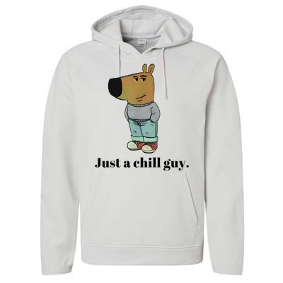 Chill Guy Dog Meme Funny Chill Guy Meme Performance Fleece Hoodie