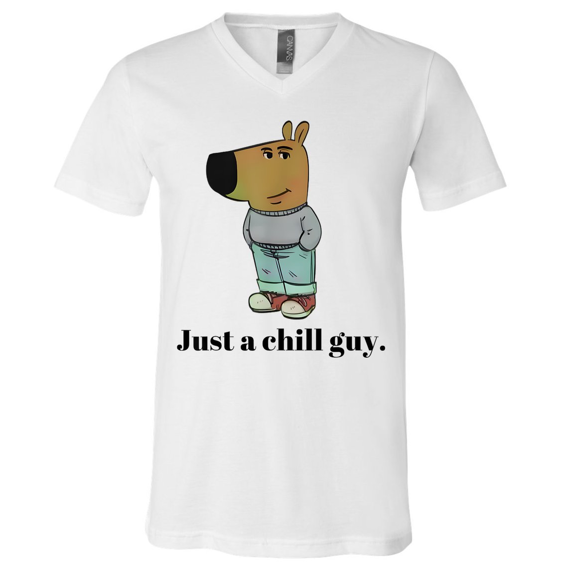 Chill Guy Dog Meme Funny Chill Guy Meme V-Neck T-Shirt