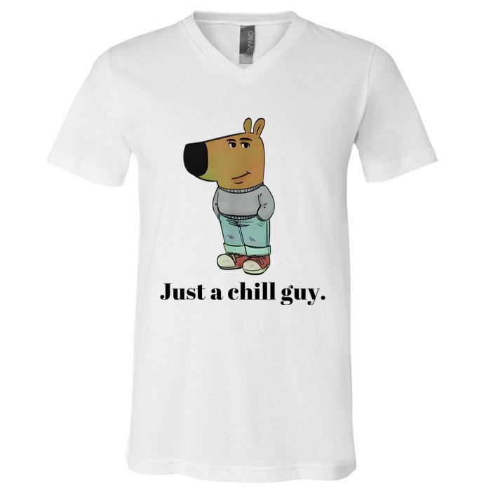 Chill Guy Dog Meme Funny Chill Guy Meme V-Neck T-Shirt