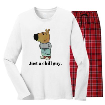 Chill Guy Dog Meme Funny Chill Guy Meme Women's Long Sleeve Flannel Pajama Set 