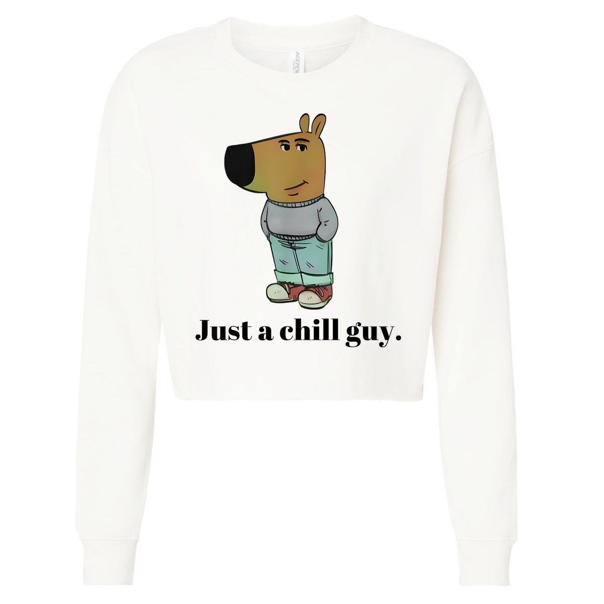 Chill Guy Dog Meme Funny Chill Guy Meme Cropped Pullover Crew