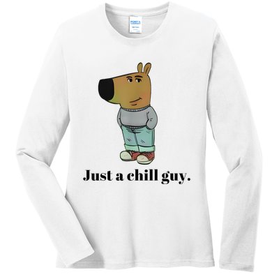 Chill Guy Dog Meme Funny Chill Guy Meme Ladies Long Sleeve Shirt