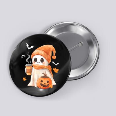 Cute Ghost Drinking Coffee Halloween Ghost Ice Coffee Button