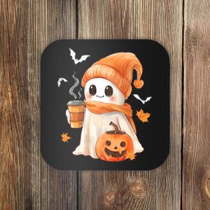 Cute Ghost Drinking Coffee Halloween Ghost Ice Coffee Coaster