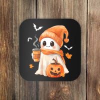 Cute Ghost Drinking Coffee Halloween Ghost Ice Coffee Coaster