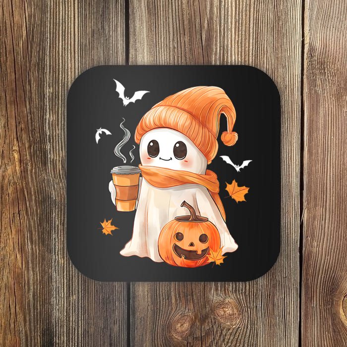 Cute Ghost Drinking Coffee Halloween Ghost Ice Coffee Coaster