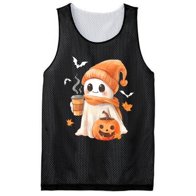 Cute Ghost Drinking Coffee Halloween Ghost Ice Coffee Mesh Reversible Basketball Jersey Tank