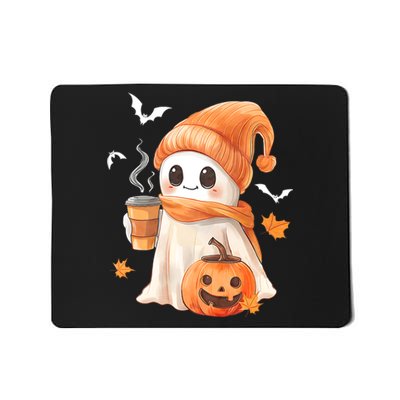 Cute Ghost Drinking Coffee Halloween Ghost Ice Coffee Mousepad