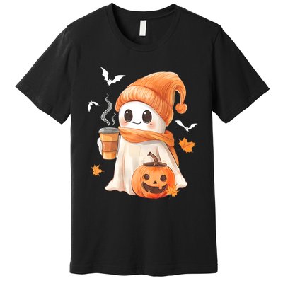 Cute Ghost Drinking Coffee Halloween Ghost Ice Coffee Premium T-Shirt