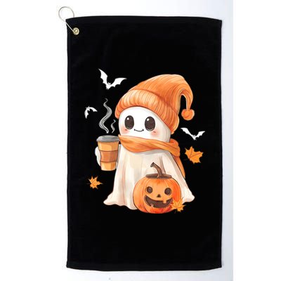 Cute Ghost Drinking Coffee Halloween Ghost Ice Coffee Platinum Collection Golf Towel