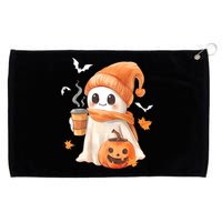 Cute Ghost Drinking Coffee Halloween Ghost Ice Coffee Grommeted Golf Towel