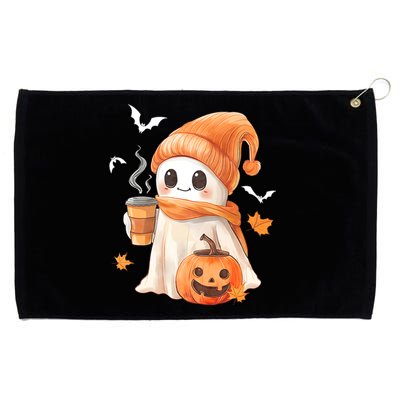 Cute Ghost Drinking Coffee Halloween Ghost Ice Coffee Grommeted Golf Towel