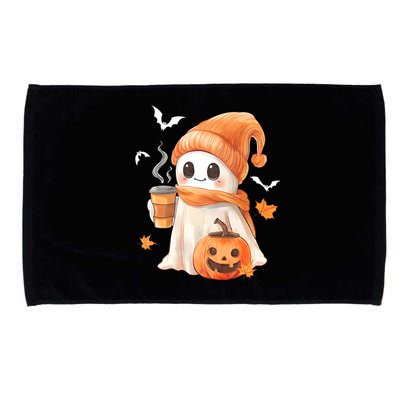 Cute Ghost Drinking Coffee Halloween Ghost Ice Coffee Microfiber Hand Towel