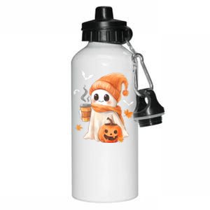 Cute Ghost Drinking Coffee Halloween Ghost Ice Coffee Aluminum Water Bottle