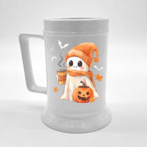 Cute Ghost Drinking Coffee Halloween Ghost Ice Coffee Beer Stein