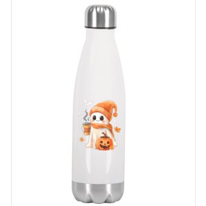 Cute Ghost Drinking Coffee Halloween Ghost Ice Coffee Stainless Steel Insulated Water Bottle